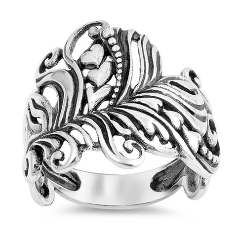 Sterling Silver Oxidized Hearts And Leafs Shaped Plain RingsAnd Face Height 22mm