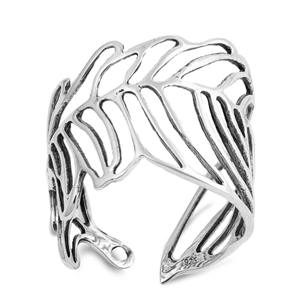 Sterling Silver Oxidized Wraparound Leaf Shaped Plain RingsAnd Face Height 19mm