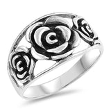 Sterling Silver Oxidized Roses Shaped Plain RingsAnd Face Height 12mm