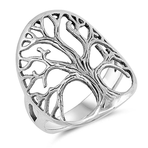 Sterling Silver Oxidized Tree Of Life Shaped Plain RingsAnd Face Height 26mm