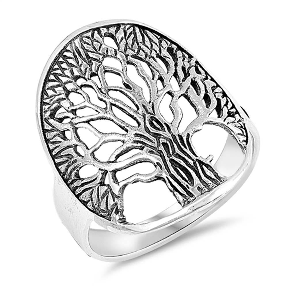 Sterling Silver Oxidized Tree Of Life Shaped Plain RingsAnd Face Height 24mm