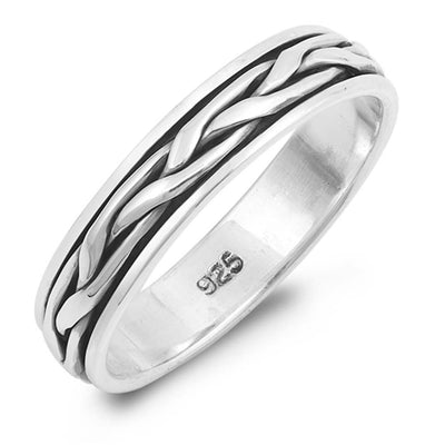 Sterling Silver Oxidized Braid Shaped .925 Plain RingsAnd Face Height 5mm