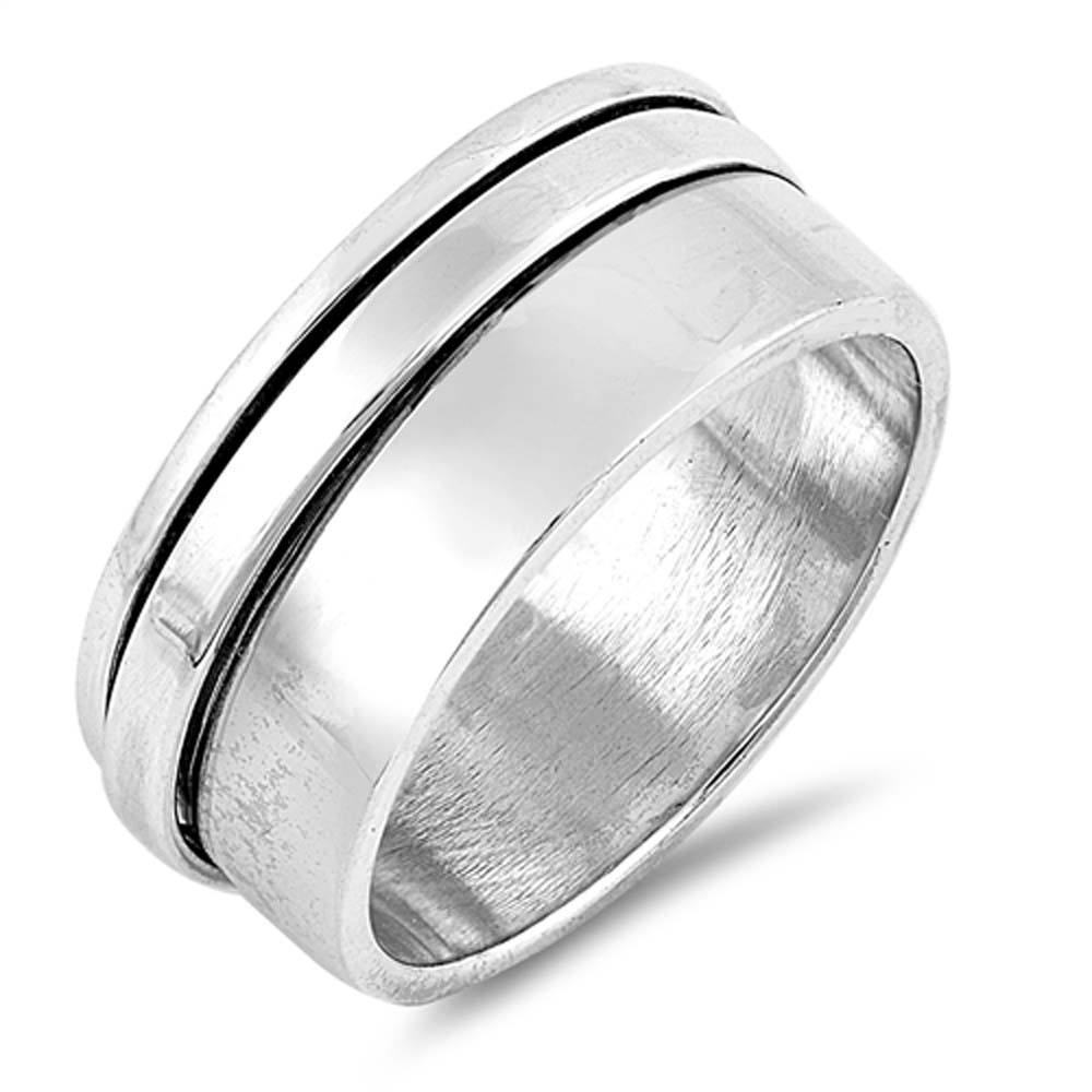 Sterling Silver Polish Spinner Shaped Plain RingsAnd Face Height 10mm