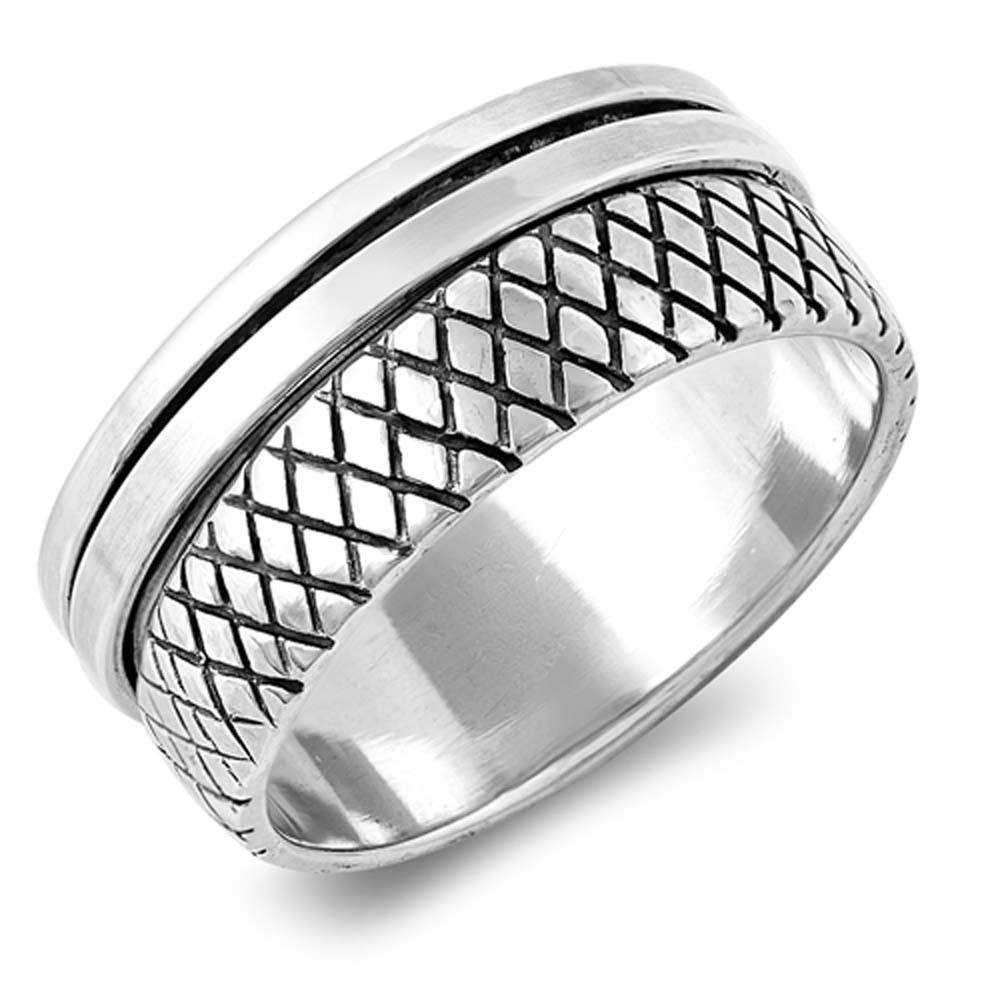 Sterling Silver Oxidized Spinner Shaped Plain RingsAnd Face Height 10mm