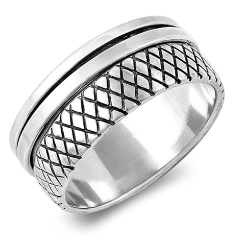 Sterling Silver Oxidized Spinner Shaped Plain RingsAnd Face Height 10mm