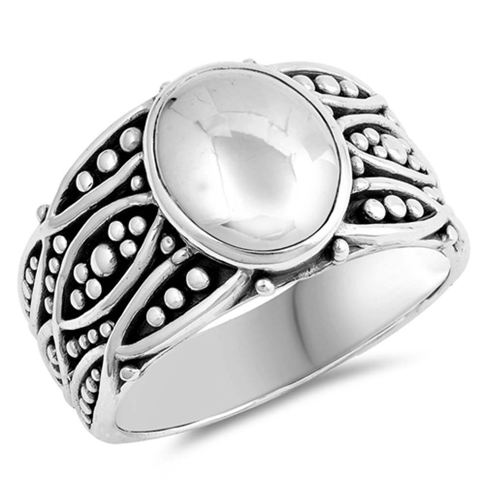 Sterling Silver Oxidized Bali Shaped Plain Rings And Face Height 14mm