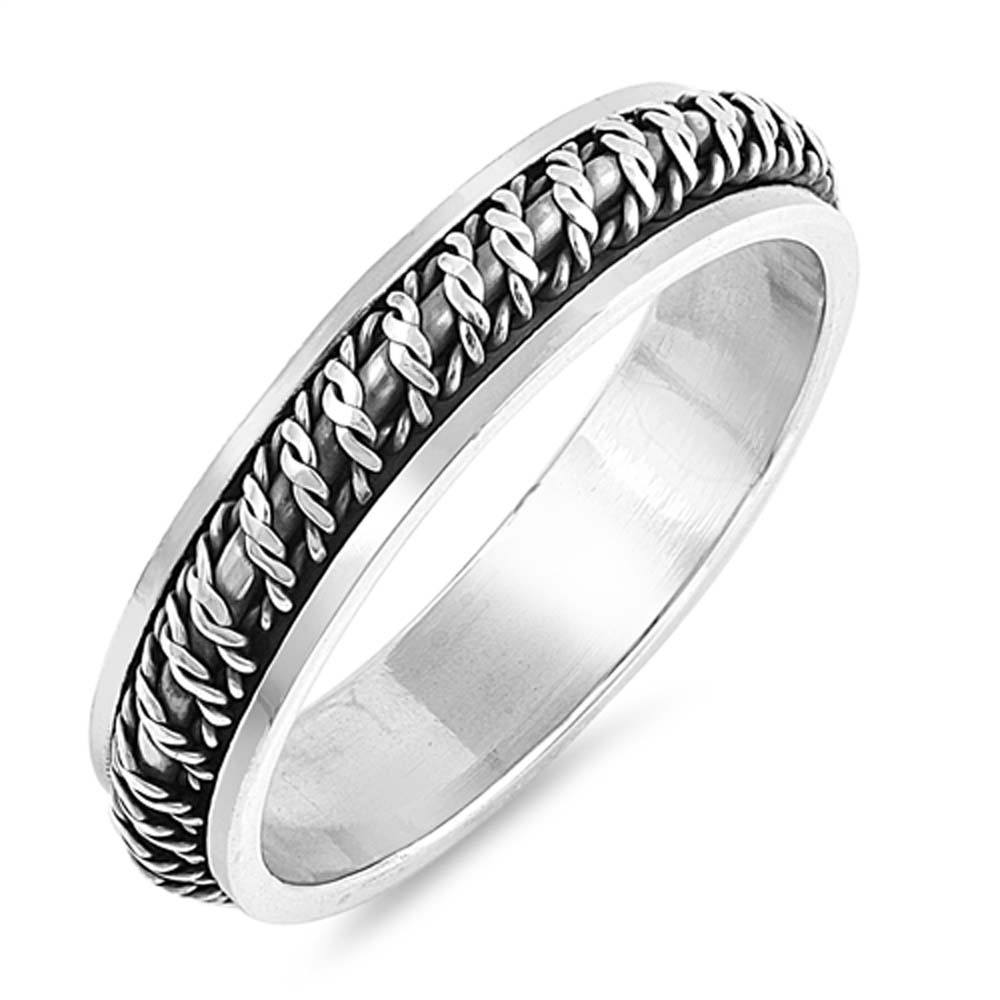Sterling Silver Oxidized Spinner Shaped Plain RingsAnd Face Height 5mm