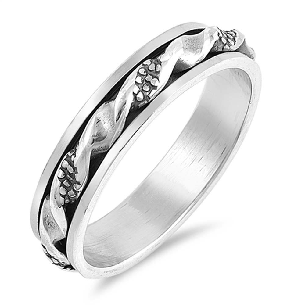 Sterling Silver Oxidized Infinity Spinner Shaped Plain RingsAnd Face Height 5mm