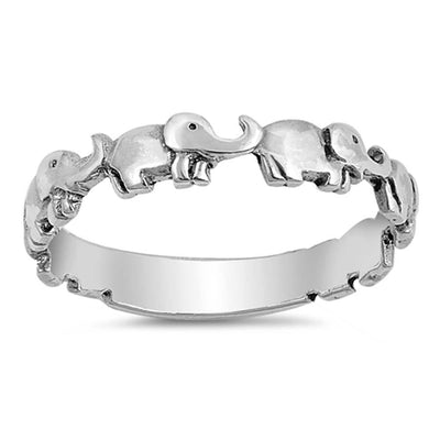 Sterling Silver Oxidized Elephants Shaped Plain RingsAnd Face Height 4mm