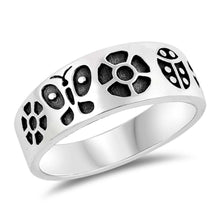 Load image into Gallery viewer, Sterling Silver Oxidized Flowers And Butterflies Shaped Plain RingsAnd Face Height 9mm
