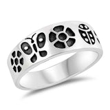 Sterling Silver Oxidized Flowers And Butterflies Shaped Plain RingsAnd Face Height 9mm
