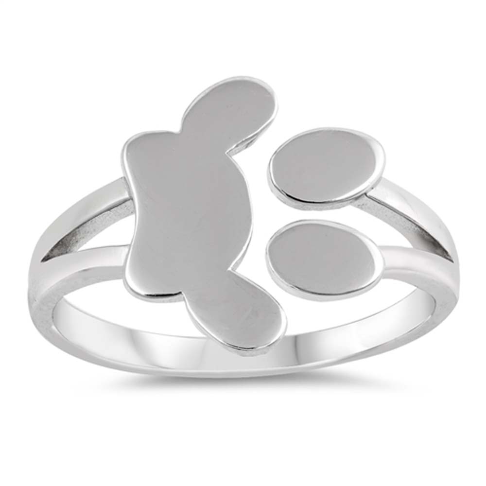 Sterling Silver Oxidized Paw Print Shaped Plain RingsAnd Face Height 5mm