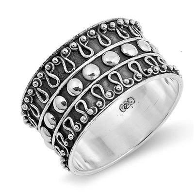 Sterling Silver Handmade Bali Shaped Plain RingsAnd Face Height 12mm