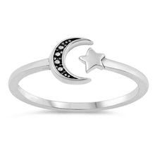 Load image into Gallery viewer, Sterling Silver Oxidized Crescent Moon And Star Shaped Plain RingsAnd Face Height 7mm