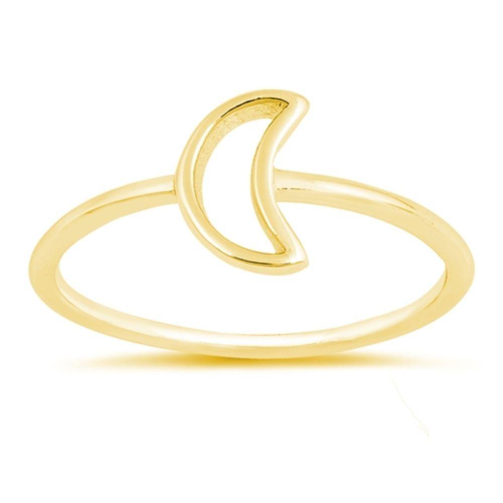 Sterling Silver Yellow Gold Plated Moon Oxidized Ring