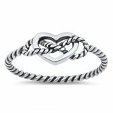 Sterling Silver Heart Rope Ring