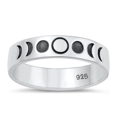 Sterling Silver Oxidized Moon Phases Ring Face Height-5mm