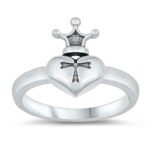 Load image into Gallery viewer, Sterling Silver Oxidized Heart Cross Crown Ring