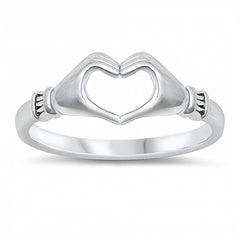 Sterling Silver Heart Hands Ring