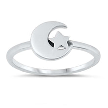 Load image into Gallery viewer, Sterling Silver Oxidized Moon And Star Ring