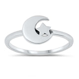 Sterling Silver Oxidized Moon And Star Ring