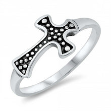 Load image into Gallery viewer, Sterling Silver Oxidized 8mm Dotted Cross Ring
