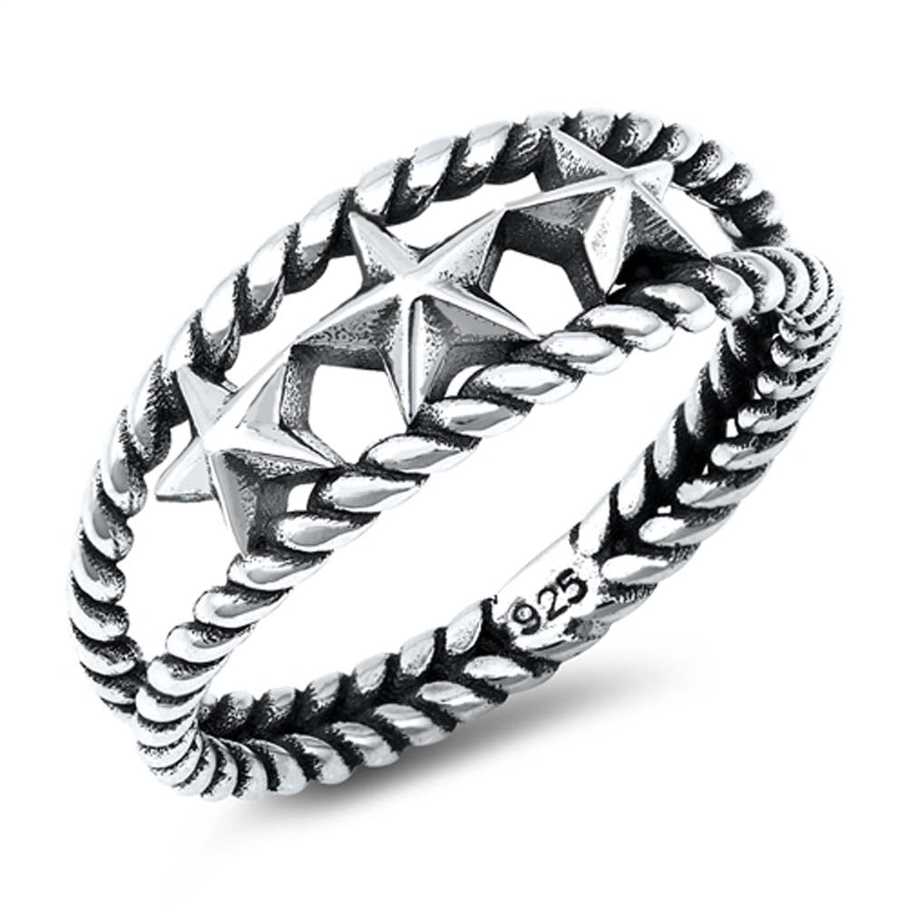 Sterling Silver Oxidized Stars Ring