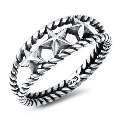 Sterling Silver Oxidized Stars Ring