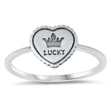 Sterling Silver Oxidized Lucky Crown Heart Ring