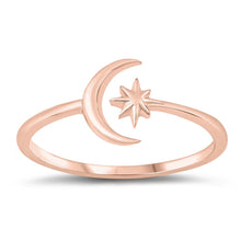 Load image into Gallery viewer, Sterling Silver Rose Gold Plated Crescent Moon And Star Ring