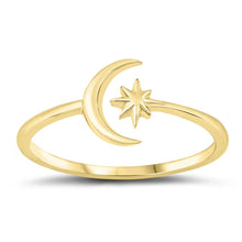 Load image into Gallery viewer, Sterling Silver Yellow Gold Plated Crescent Moon And Star Ring