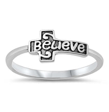 Load image into Gallery viewer, Sterling Silver Oxidized Believe Cross Ring