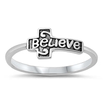 Load image into Gallery viewer, Sterling Silver Oxidized Believe Cross Ring