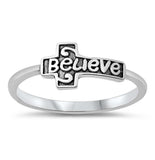 Sterling Silver Oxidized Believe Cross Ring