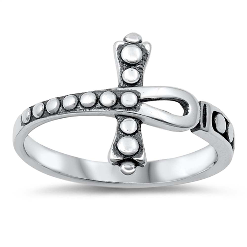 Sterling Silver Oxidized Ankh Cross Ring
