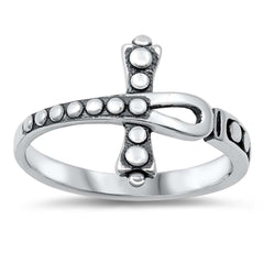 Sterling Silver Oxidized Ankh Cross Ring