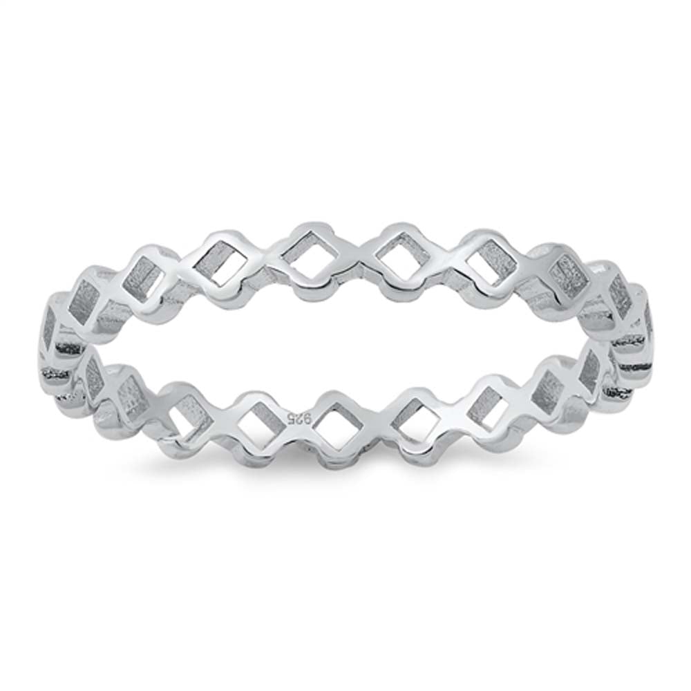 Sterling Silver Rhodium Plated Geometric Band Ring