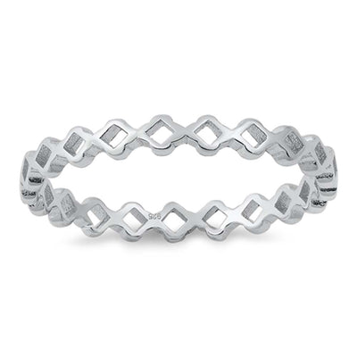 Sterling Silver Rhodium Plated Geometric Band Ring
