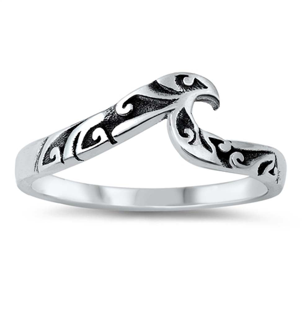 Sterling Silver Oxidized Filigree Wave Ring