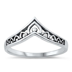 Sterling Silver Oxidized Filigree V Shaped Ring