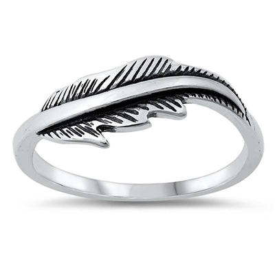 Sterling Silver Oxidize Feather Ring
