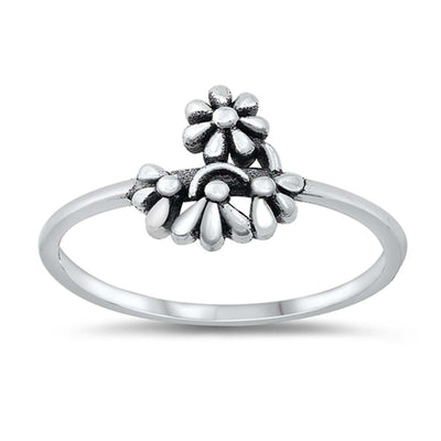 Sterling Silver Oxidized Flowers Ring