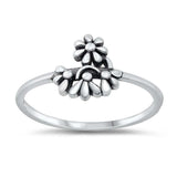 Sterling Silver Oxidized Flowers Ring