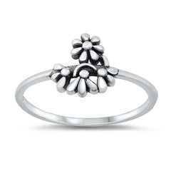 Sterling Silver Oxidized Flowers Ring