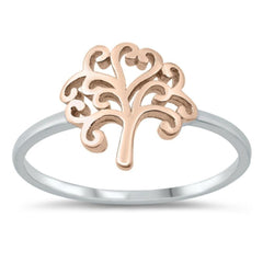 Sterling Silver Rose Gold and Rhodium Plated Tree Of Life Ring