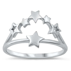 Sterling Silver Rhodium Plated Stars Ring