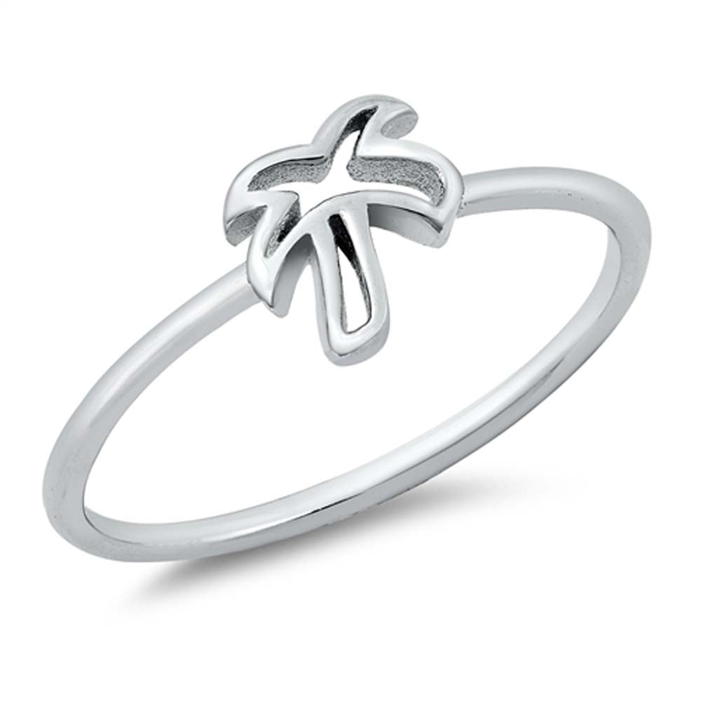 Sterling Silver Rhodium Plated Palm Tree Ring