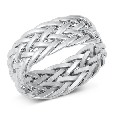 Sterling Silver Rhodium Plated Basket Weave Band Ring
