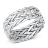 Sterling Silver Rhodium Plated Basket Weave Band Ring