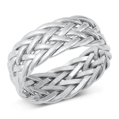 Sterling Silver Rhodium Plated Basket Weave Band Ring